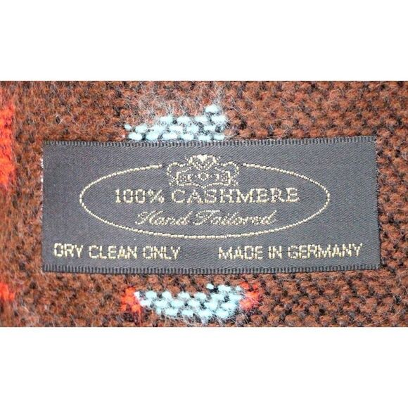 GERMANY BROWN RED BLUE 100% CASHMERE FRINGE SOFT WRAP SCARF (F38 - Picture 3 of 6